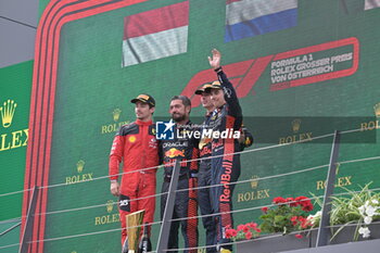 2023-07-02 - N°1 Max Verstappen NDL Oracle Red Bull Racing N°11 Sergio Perez MEX Oracle Red Bull Racing N°16 Charles Leclerc MC Scuderia Ferrari - FORMULA 1 ROLEX GROSSER PREIS VON ÖSTERREICH 2023 - RACE E PRESSCONFERENCE - FORMULA 1 - MOTORS