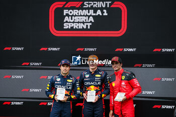 2023-07-01 - PEREZ Sergio (mex), Red Bull Racing RB19, VERSTAPPEN Max (ned), Red Bull Racing RB19, SAINZ Carlos (spa), Scuderia Ferrari SF-23, portrait during the 2023 Formula 1 Rolex Grosser Preis von Osterreich, 2023 Austrian Grand Prix, 9th round of the 2023 Formula One World Championship from June 30 to July 2, 2023 on the Red Bull Ring, in Spielberg, Austria - F1 - AUSTRIAN GRAND PRIX 2023 - FORMULA 1 - MOTORS