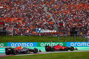 2023-07-02 - 16 LECLERC Charles (mco), Scuderia Ferrari SF-23, 01 VERSTAPPEN Max (nld), Red Bull Racing RB19, action during the 2023 Formula 1 Rolex Grosser Preis von Osterreich, 2023 Austrian Grand Prix, 9th round of the 2023 Formula One World Championship from June 30 to July 2, 2023 on the Red Bull Ring, in Spielberg, Austria - F1 - AUSTRIAN GRAND PRIX 2023 - RACE - FORMULA 1 - MOTORS