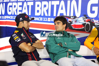 2023-07-06 - press conference PEREZ Sergio (mex), Red Bull Racing RB18, STROLL Lance (can), Aston Martin F1 Team AMR22, portrait during the 2023 Formula 1 Aramco British Grand Prix, 10th round of the 2023 Formula One World Championship from July 7 to 9, 2023 on the Silverstone Circuit, in Silverstone, United Kingdom - F1 - BRITISH GRAND PRIX 2023 - FORMULA 1 - MOTORS