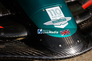 2023-07-06 - logo on the front wing, aileron, Aston Martin F1 Team AMR22, mechanical detail during the 2023 Formula 1 Aramco British Grand Prix, 10th round of the 2023 Formula One World Championship from July 7 to 9, 2023 on the Silverstone Circuit, in Silverstone, United Kingdom - F1 - BRITISH GRAND PRIX 2023 - FORMULA 1 - MOTORS