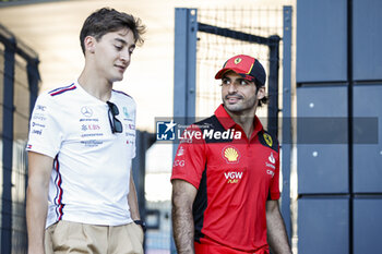 2023-07-07 - RUSSELL George (gbr), Mercedes AMG F1 Team W14, portrait SAINZ Carlos (spa), Scuderia Ferrari SF-23, portrait during the 2023 Formula 1 Aramco British Grand Prix, 10th round of the 2023 Formula One World Championship from July 7 to 9, 2023 on the Silverstone Circuit, in Silverstone, United Kingdom - F1 - BRITISH GRAND PRIX 2023 - FORMULA 1 - MOTORS
