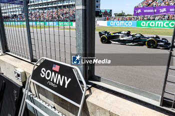 2023-07-07 - HAYES Sonny name on the pitwall of the fictional Apex APXGP team for the F1 movie by Apple Studios / Bruckheimer Films, with 44 HAMILTON Lewis (gbr), Mercedes AMG F1 Team W14, action during the 2023 Formula 1 Aramco British Grand Prix, 10th round of the 2023 Formula One World Championship from July 7 to 9, 2023 on the Silverstone Circuit, in Silverstone, United Kingdom - F1 - BRITISH GRAND PRIX 2023 - FORMULA 1 - MOTORS
