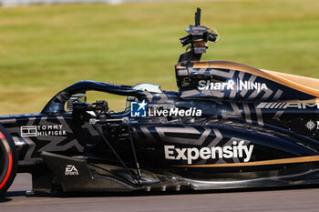 2023-07-07 - The modified F2 car prepared by Mercedes Applied Science and Carlin driven by the actor Brad Pitt playing HAYES Sonny, for the fictional Apex APXGP team in the F1 movie by Apple Studios / Bruckheimer Films, action with onboard film cameras during the 2023 Formula 1 Aramco British Grand Prix, 10th round of the 2023 Formula One World Championship from July 7 to 9, 2023 on the Silverstone Circuit, in Silverstone, United Kingdom - F1 - BRITISH GRAND PRIX 2023 - FORMULA 1 - MOTORS