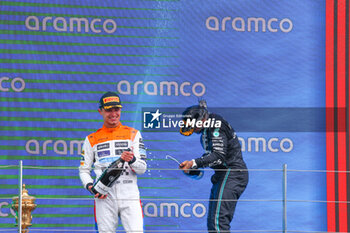 2023-07-09 - Podium celebration Lando Norris (GBR) McLaren MCL60 Lewis Hamilton (GBR) Mercedes W14 E Performance -  FORMULA 1 ARAMCO BRITISH GRAND PRIX 2023 - RACE - FORMULA 1 - MOTORS