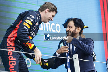 2023-07-09 - VERSTAPPEN Max (ned), Red Bull Racing RB19, portrait BEN SULAYEM Mohammed (uae), President of the FIA, portrait podium during the 2023 Formula 1 Aramco British Grand Prix, 10th round of the 2023 Formula One World Championship from July 7 to 9, 2023 on the Silverstone Circuit, in Silverstone, United Kingdom - F1 - BRITISH GRAND PRIX 2023 - RACE - FORMULA 1 - MOTORS