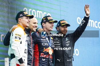 2023-07-09 - VERSTAPPEN Max (ned), Red Bull Racing RB19, portrait HAMILTON Lewis (gbr), Mercedes AMG F1 Team W14, portrait NORRIS Lando (gbr), McLaren F1 Team MCL60, portrait during the 2023 Formula 1 Aramco British Grand Prix, 10th round of the 2023 Formula One World Championship from July 7 to 9, 2023 on the Silverstone Circuit, in Silverstone, United Kingdom - F1 - BRITISH GRAND PRIX 2023 - RACE - FORMULA 1 - MOTORS