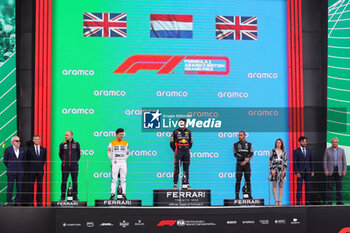 2023-07-09 - podium NORRIS Lando (gbr), McLaren F1 Team MCL60, VERSTAPPEN Max (ned), Red Bull Racing RB19, HAMILTON Lewis (gbr), Mercedes AMG F1 Team W14, portrait during the 2023 Formula 1 Aramco British Grand Prix, 10th round of the 2023 Formula One World Championship from July 7 to 9, 2023 on the Silverstone Circuit, in Silverstone, United Kingdom - F1 - BRITISH GRAND PRIX 2023 - RACE - FORMULA 1 - MOTORS