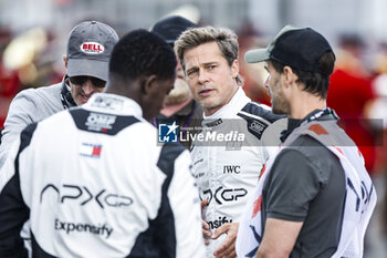 2023-07-09 - PITT Brad (USA), actor playing Sonny Hayes, driver of the fictional Apex APXGP team in the F1 movie by Apple Studios / Bruckheimer Films, portrait KOSINSKI Josef (USA), film director of the F1 movie by Apple Studios / Bruckheimer Films, portrait IDRIS Damson Alade-Bo (GBR), actor playing Joshua Pearce, driver of the fictional Apex APXGP team in the F1 movie by Apple Studios / Bruckheimer Films, portrait during the 2023 Formula 1 Aramco British Grand Prix, 10th round of the 2023 Formula One World Championship from July 7 to 9, 2023 on the Silverstone Circuit, in Silverstone, United Kingdom - F1 - BRITISH GRAND PRIX 2023 - RACE - FORMULA 1 - MOTORS