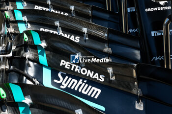 2023-07-20 - Mercedes AMG F1 Team W14, mechanical detail of the front wing during the 2023 Formula 1 Qatar Airways Hungarian Grand Prix, 11th round of the 2023 Formula One World Championship from July 21 to 23, 2023 on the Hungaroring, in Mogyorod, Hungary - F1 - HUNGARIAN GRAND PRIX 2023 - FORMULA 1 - MOTORS