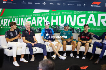 2023-07-20 - Press conference: RUSSELL George (gbr), Mercedes AMG F1 Team W14, HULKENBERG Nico (ger), Haas F1 Team VF-23 Ferrari, SARGEANT Logan (usa), Williams Racing FW45, ALONSO Fernando (spa), Aston Martin F1 Team AMR23, ZHOU Guanyu (chi), Alfa Romeo F1 Team Stake C43, portrait during the 2023 Formula 1 Qatar Airways Hungarian Grand Prix, 11th round of the 2023 Formula One World Championship from July 21 to 23, 2023 on the Hungaroring, in Mogyorod, Hungary - F1 - HUNGARIAN GRAND PRIX 2023 - FORMULA 1 - MOTORS