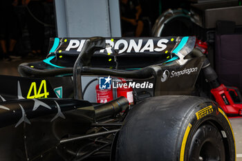 2023-07-21 - Mercedes AMG F1 Team W14, mechanical detail of the rear wing during the 2023 Formula 1 Qatar Airways Hungarian Grand Prix, 11th round of the 2023 Formula One World Championship from July 21 to 23, 2023 on the Hungaroring, in Mogyorod, Hungary - F1 - HUNGARIAN GRAND PRIX 2023 - FORMULA 1 - MOTORS