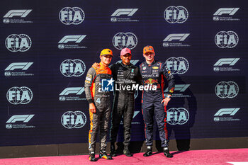 2023-07-22 - Top3 Qualify: form left to Right: Lando Norris (GBR) McLaren MCL60 Lewis Hamilton (GBR) Mercedes W14 E Performance Max Verstappen (NED) Redbull Racing RB19 - 2023 FORMULA 1 QATAR AIRWAYS HUNGARIAN GRAND PRIX, FORMULA ONE WORLD CHAMPIONSHIP - FREE PRACTICE AND QUALIFY - FORMULA 1 - MOTORS