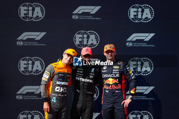 2023-07-22 - NORRIS Lando (gbr), McLaren F1 Team MCL60, HAMILTON Lewis (gbr), Mercedes AMG F1 Team W14, VERSTAPPEN Max (ned), Red Bull Racing RB19, portrait during the 2023 Formula 1 Qatar Airways Hungarian Grand Prix, 11th round of the 2023 Formula One World Championship from July 21 to 23, 2023 on the Hungaroring, in Mogyorod, Hungary - F1 - HUNGARIAN GRAND PRIX 2023 - FORMULA 1 - MOTORS