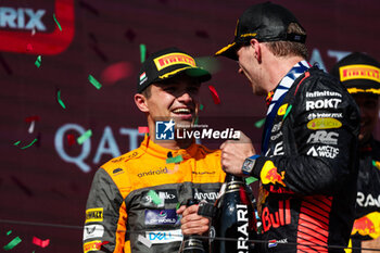 2023-07-23 - NORRIS Lando (gbr), McLaren F1 Team MCL60, VERSTAPPEN Max (ned), Red Bull Racing RB19, portrait podium during the 2023 Formula 1 Qatar Airways Hungarian Grand Prix, 11th round of the 2023 Formula One World Championship from July 21 to 23, 2023 on the Hungaroring, in Mogyorod, Hungary - F1 - HUNGARIAN GRAND PRIX 2023 - RACE - FORMULA 1 - MOTORS