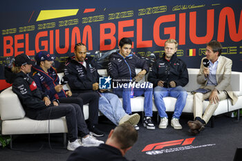 2023-07-27 - BOTTAS Valtteri (fin), Alfa Romeo F1 Team Stake C43, PEREZ Sergio (mex), Red Bull Racing RB19, HAMILTON Lewis (gbr), Mercedes AMG F1 Team W14, OCON Esteban (fra), Alpine F1 Team A523, MAGNUSSEN Kevin (den), Haas F1 Team VF-23 Ferrari, portrait, press conference during the 2023 Formula 1 MSC Cruises Belgian Grand Prix, 12th round of the 2023 Formula One World Championship from July 28 to 30, 2023 on the Circuit de Spa-Francorchamps, in Stavelot, Belgium - F1 - BELGIAN GRAND PRIX 2023 - FORMULA 1 - MOTORS