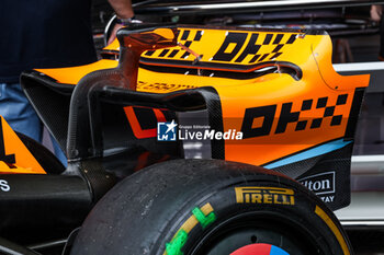 2023-07-28 - McLaren F1 Team MCL60, mechanical detail of the rear wing during the 2023 Formula 1 MSC Cruises Belgian Grand Prix, 12th round of the 2023 Formula One World Championship from July 28 to 30, 2023 on the Circuit de Spa-Francorchamps, in Stavelot, Belgium - F1 - BELGIAN GRAND PRIX 2023 - FORMULA 1 - MOTORS