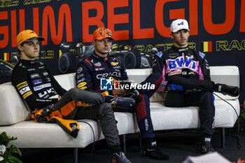2023-07-29 - PIASTRI Oscar (aus), McLaren F1 Team MCL60, VERSTAPPEN Max (ned), Red Bull Racing RB19, GASLY Pierre (fra), Alpine F1 Team A523, portrait, press conference during the 2023 Formula 1 MSC Cruises Belgian Grand Prix, 12th round of the 2023 Formula One World Championship from July 28 to 30, 2023 on the Circuit de Spa-Francorchamps, in Stavelot, Belgium - F1 - BELGIAN GRAND PRIX 2023 - FORMULA 1 - MOTORS