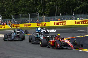 2023-07-30 - 55 SAINZ Carlos (spa), Scuderia Ferrari SF-23, 18 STROLL Lance (can), Aston Martin F1 Team AMR23, 63 RUSSELL George (gbr), Mercedes AMG F1 Team W14, action during the 2023 Formula 1 MSC Cruises Belgian Grand Prix, 12th round of the 2023 Formula One World Championship from July 28 to 30, 2023 on the Circuit de Spa-Francorchamps, in Stavelot, Belgium - F1 - BELGIAN GRAND PRIX 2023 - RACE - FORMULA 1 - MOTORS