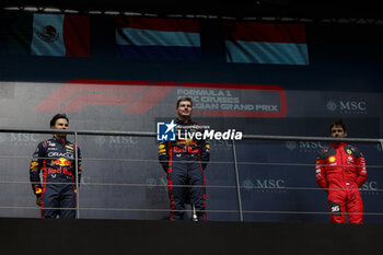 2023-07-30 - PEREZ Sergio (mex), Red Bull Racing RB19, VERSTAPPEN Max (ned), Red Bull Racing RB19, LECLERC Charles (mco), Scuderia Ferrari SF-23, portrait, podium during the 2023 Formula 1 MSC Cruises Belgian Grand Prix, 12th round of the 2023 Formula One World Championship from July 28 to 30, 2023 on the Circuit de Spa-Francorchamps, in Stavelot, Belgium - F1 - BELGIAN GRAND PRIX 2023 - RACE - FORMULA 1 - MOTORS