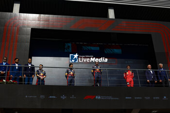 2023-07-30 - BEN SULAYEM Mohammed (uae), President of the FIA, Alexander De Croo, prime minister of Belgium, PEREZ Sergio (mex), Red Bull Racing RB19, VERSTAPPEN Max (ned), Red Bull Racing RB19, LECLERC Charles (mco), Scuderia Ferrari SF-23, portrait, podium during the 2023 Formula 1 MSC Cruises Belgian Grand Prix, 12th round of the 2023 Formula One World Championship from July 28 to 30, 2023 on the Circuit de Spa-Francorchamps, in Stavelot, Belgium - F1 - BELGIAN GRAND PRIX 2023 - RACE - FORMULA 1 - MOTORS