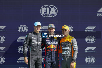 2023-08-26 - VERSTAPPEN Max (ned), Red Bull Racing RB19, portrait RUSSELL George (gbr), Mercedes AMG F1 Team W14, portrait NORRIS Lando (gbr), McLaren F1 Team MCL60, portrait during the 2023 Formula 1 Heineken Dutch Grand Prix, 13th round of the 2023 Formula One World Championship from August 25 to 28, 2023 on the Zandvoort Circuit, in Zandvoort, Netherlands - F1 - DUTCH GRAND PRIX 2023 - FORMULA 1 - MOTORS