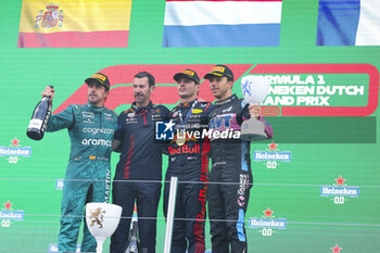 2023-08-27 - ALONSO Fernando (spa), Aston Martin F1 Team AMR23, portrait VERSTAPPEN Max (ned), Red Bull Racing RB19, portrait GASLY Pierre (fra), Alpine F1 Team A523, portrait podium during the 2023 Formula 1 Heineken Dutch Grand Prix, 13th round of the 2023 Formula One World Championship from August 25 to 28, 2023 on the Zandvoort Circuit, in Zandvoort, Netherlands - F1 - DUTCH GRAND PRIX 2023 - RACE - FORMULA 1 - MOTORS