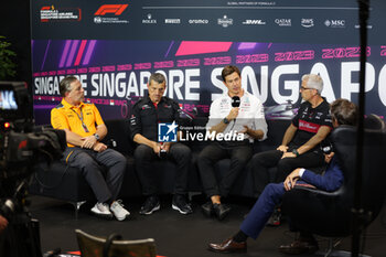 2023-09-15 - press conference BROWN Zak (usa), CEO of of McLaren Racing, STEINER Guenther (ita), Team Principal of Haas F1 team, WOLFF Susie, Managing Director of the F1 Academy, ALUNNI BRAVI Alessandro (ita), Managing Director of Sauber Group & Team Representative, portrait during the 2023 Formula 1 Singapore Airlines Singapore Grand Prix, 15th round of the 2023 Formula One World Championship from September 15 to 17, 2023 on the Marina Bay Street Circuit, in Singapore - F1 - SINGAPORE GRAND PRIX 2023 - FORMULA 1 - MOTORS