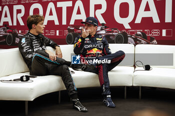 2023-10-06 - VERSTAPPEN Max (ned), Red Bull Racing RB19, portrait RUSSELL George (gbr), Mercedes AMG F1 Team W14, portrait press conference during the 2023 Formula 1 Qatar Grand Prix, 17th round of the 2023 Formula One World Championship from October 6 to 8, 2023 on the Lusail International Circuit, in Doha, Qatar - F1 - QATAR GRAND PRIX 2023 - FORMULA 1 - MOTORS