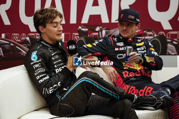 2023-10-06 - RUSSELL George (gbr), Mercedes AMG F1 Team W14, portrait VERSTAPPEN Max (ned), Red Bull Racing RB19, portrait press conference during the 2023 Formula 1 Qatar Grand Prix, 17th round of the 2023 Formula One World Championship from October 6 to 8, 2023 on the Lusail International Circuit, in Doha, Qatar - F1 - QATAR GRAND PRIX 2023 - FORMULA 1 - MOTORS