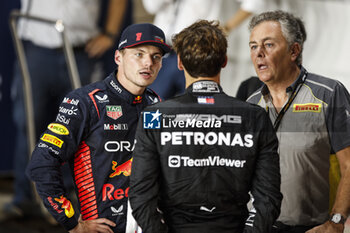 2023-10-06 - RUSSELL George (gbr), Mercedes AMG F1 Team W14, portrait ISOLA Mario (ita), Motorsport Racing Manager of Pirelli, portrait VERSTAPPEN Max (ned), Red Bull Racing RB19, portrait during the 2023 Formula 1 Qatar Grand Prix, 17th round of the 2023 Formula One World Championship from October 6 to 8, 2023 on the Lusail International Circuit, in Doha, Qatar - F1 - QATAR GRAND PRIX 2023 - FORMULA 1 - MOTORS