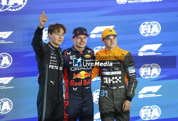 2023-10-06 - RUSSELL George (gbr), Mercedes AMG F1 Team W14, portrait VERSTAPPEN Max (ned), Red Bull Racing RB19, portrait PIASTRI Oscar (aus), McLaren F1 Team MCL60, portrait during the 2023 Formula 1 Qatar Grand Prix, 17th round of the 2023 Formula One World Championship from October 6 to 8, 2023 on the Lusail International Circuit, in Doha, Qatar - F1 - QATAR GRAND PRIX 2023 - FORMULA 1 - MOTORS
