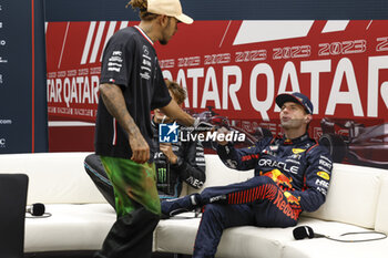 2023-10-06 - VERSTAPPEN Max (ned), Red Bull Racing RB19, portrait HAMILTON Lewis (gbr), Mercedes AMG F1 Team W14, portrait during the 2023 Formula 1 Qatar Grand Prix, 17th round of the 2023 Formula One World Championship from October 6 to 8, 2023 on the Lusail International Circuit, in Doha, Qatar - F1 - QATAR GRAND PRIX 2023 - FORMULA 1 - MOTORS