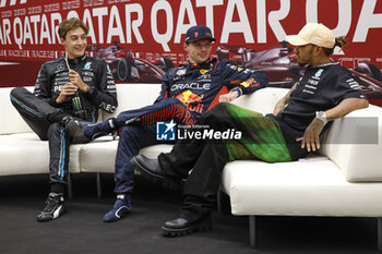 2023-10-06 - RUSSELL George (gbr), Mercedes AMG F1 Team W14, portrait VERSTAPPEN Max (ned), Red Bull Racing RB19, portrait HAMILTON Lewis (gbr), Mercedes AMG F1 Team W14, portrait during the 2023 Formula 1 Qatar Grand Prix, 17th round of the 2023 Formula One World Championship from October 6 to 8, 2023 on the Lusail International Circuit, in Doha, Qatar - F1 - QATAR GRAND PRIX 2023 - FORMULA 1 - MOTORS