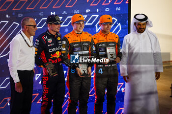 2023-10-07 - DOMENICALI Stefano (ita), Chairman and CEO Formula One Group FOG, VERSTAPPEN Max (ned), Red Bull Racing RB19, PIASTRI Oscar (aus), McLaren F1 Team MCL60, NORRIS Lando (gbr), McLaren F1 Team MCL60, BEN SULAYEM Mohammed (uae), President of the FIA, portrait during the 2023 Formula 1 Qatar Grand Prix, 17th round of the 2023 Formula One World Championship from October 6 to 8, 2023 on the Lusail International Circuit, in Doha, Qatar - F1 - QATAR GRAND PRIX 2023 - FORMULA 1 - MOTORS
