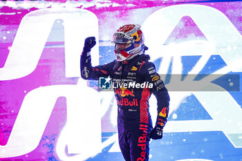 2023-10-07 - VERSTAPPEN Max (ned), Red Bull Racing RB19, portrait celebrates his 3rd Formula 1 World Champion during the 2023 Formula 1 Qatar Grand Prix, 17th round of the 2023 Formula One World Championship from October 6 to 8, 2023 on the Lusail International Circuit, in Doha, Qatar - F1 - QATAR GRAND PRIX 2023 - FORMULA 1 - MOTORS