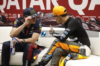 2023-10-08 - VERSTAPPEN Max (ned), Red Bull Racing RB19, portrait NORRIS Lando (gbr), McLaren F1 Team MCL60, portrait press conference during the 2023 Formula 1 Qatar Grand Prix, 17th round of the 2023 Formula One World Championship from October 6 to 8, 2023 on the Lusail International Circuit, in Doha, Qatar - F1 - QATAR GRAND PRIX 2023 - RACE - FORMULA 1 - MOTORS
