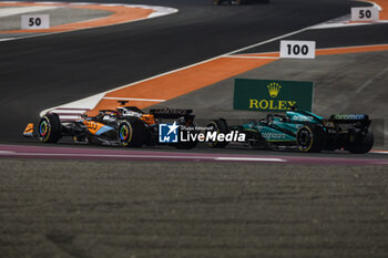 2023-10-08 - 18 STROLL Lance (can), Aston Martin F1 Team AMR23, action 81 PIASTRI Oscar (aus), McLaren F1 Team MCL60, action during the 2023 Formula 1 Qatar Grand Prix, 17th round of the 2023 Formula One World Championship from October 6 to 8, 2023 on the Lusail International Circuit, in Doha, Qatar - F1 - QATAR GRAND PRIX 2023 - RACE - FORMULA 1 - MOTORS