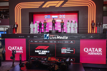 2023-10-08 - VERSTAPPEN Max (ned), Red Bull Racing RB19, portrait NORRIS Lando (gbr), McLaren F1 Team MCL60, portrait PIASTRI Oscar (aus), McLaren F1 Team MCL60, portrait podium during the 2023 Formula 1 Qatar Grand Prix, 17th round of the 2023 Formula One World Championship from October 6 to 8, 2023 on the Lusail International Circuit, in Doha, Qatar - F1 - QATAR GRAND PRIX 2023 - RACE - FORMULA 1 - MOTORS
