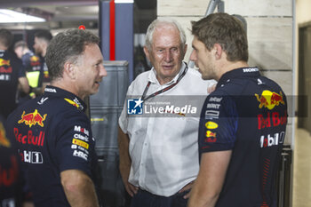 2023-10-08 - MARKO Helmut (aut), Drivers’ Manager of Red Bull Racing, portrait HORNER Christian (gbr), Team Principal of Red Bull Racing, portrait VERSTAPPEN Max (ned), Red Bull Racing RB19, portrait during the 2023 Formula 1 Qatar Grand Prix, 17th round of the 2023 Formula One World Championship from October 6 to 8, 2023 on the Lusail International Circuit, in Doha, Qatar - F1 - QATAR GRAND PRIX 2023 - RACE - FORMULA 1 - MOTORS