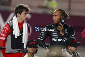 2023-10-08 - HAMILTON Lewis (gbr), Mercedes AMG F1 Team W14, portrait LECLERC Charles (mco), Scuderia Ferrari SF-23, portrait during the 2023 Formula 1 Qatar Grand Prix, 17th round of the 2023 Formula One World Championship from October 6 to 8, 2023 on the Lusail International Circuit, in Doha, Qatar - F1 - QATAR GRAND PRIX 2023 - RACE - FORMULA 1 - MOTORS