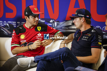 2023-10-19 - LECLERC Charles (mco), Scuderia Ferrari SF-23, portrait VERSTAPPEN Max (ned), Red Bull Racing RB19, portrait press conference during the 2023 Formula 1 Lenovo United States Grand Prix, 18th round of the 2023 Formula One World Championship from October 20 to 22, 2023 on the Circuit of The Americas, in Austin, USA - F1 - US GRAND PRIX 2023 - FORMULA 1 - MOTORS