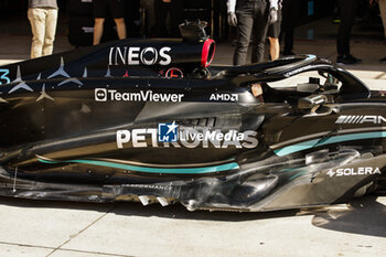 2023-10-20 - Mercedes AMG F1 Team W14, mechanical detail floor aerodynamism, aerodynamic, aerodynamics sidepod during the 2023 Formula 1 Lenovo United States Grand Prix, 18th round of the 2023 Formula One World Championship from October 20 to 22, 2023 on the Circuit of The Americas, in Austin, USA - F1 - US GRAND PRIX 2023 - FORMULA 1 - MOTORS