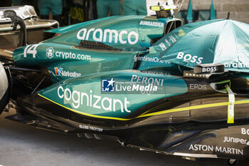 2023-10-20 - Aston Martin F1 Team AMR23, mechanical detail floor aerodynamism, aerodynamic, aerodynamics engine cover during the 2023 Formula 1 Lenovo United States Grand Prix, 18th round of the 2023 Formula One World Championship from October 20 to 22, 2023 on the Circuit of The Americas, in Austin, USA - F1 - US GRAND PRIX 2023 - FORMULA 1 - MOTORS