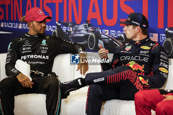 2023-10-22 - HAMILTON Lewis (gbr), Mercedes AMG F1 Team W14, portrait VERSTAPPEN Max (ned), Red Bull Racing RB19, portrait press conference during the 2023 Formula 1 Lenovo United States Grand Prix, 18th round of the 2023 Formula One World Championship from October 20 to 22, 2023 on the Circuit of The Americas, in Austin, USA - F1 - US GRAND PRIX 2023 - FORMULA 1 - MOTORS