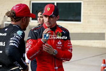 2023-10-22 - LECLERC Charles (mco), Scuderia Ferrari SF-23, portrait HAMILTON Lewis (gbr), Mercedes AMG F1 Team W14, portrait during the 2023 Formula 1 Lenovo United States Grand Prix, 18th round of the 2023 Formula One World Championship from October 20 to 22, 2023 on the Circuit of The Americas, in Austin, USA - F1 - US GRAND PRIX 2023 - FORMULA 1 - MOTORS