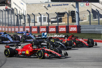 2023-10-22 - 16 LECLERC Charles (mco), Scuderia Ferrari SF-23, action 44 HAMILTON Lewis (gbr), Mercedes AMG F1 Team W14, action 55 SAINZ Carlos (spa), Scuderia Ferrari SF-23, action during the 2023 Formula 1 Lenovo United States Grand Prix, 18th round of the 2023 Formula One World Championship from October 20 to 22, 2023 on the Circuit of The Americas, in Austin, USA - F1 - US GRAND PRIX 2023 - RACE - FORMULA 1 - MOTORS
