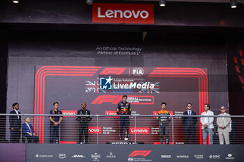 2023-10-22 - VERSTAPPEN Max (ned), Red Bull Racing RB19, portrait HAMILTON Lewis (gbr), Mercedes AMG F1 Team W14, portrait NORRIS Lando (gbr), McLaren F1 Team MCL60, portrait podium during the 2023 Formula 1 Lenovo United States Grand Prix, 18th round of the 2023 Formula One World Championship from October 20 to 22, 2023 on the Circuit of The Americas, in Austin, USA - F1 - US GRAND PRIX 2023 - RACE - FORMULA 1 - MOTORS