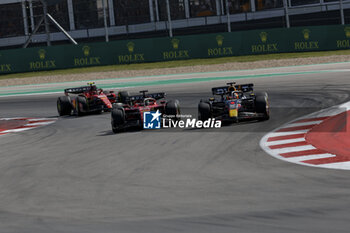 2023-10-22 - 16 LECLERC Charles (mco), Scuderia Ferrari SF-23, action 01 VERSTAPPEN Max (nld), Red Bull Racing RB19, action 55 SAINZ Carlos (spa), Scuderia Ferrari SF-23, action during the 2023 Formula 1 Lenovo United States Grand Prix, 18th round of the 2023 Formula One World Championship from October 20 to 22, 2023 on the Circuit of The Americas, in Austin, USA - F1 - US GRAND PRIX 2023 - RACE - FORMULA 1 - MOTORS