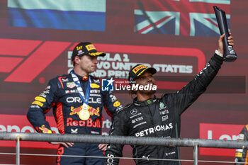 2023-10-22 - HAMILTON Lewis (gbr), Mercedes AMG F1 Team W14, portrait podium VERSTAPPEN Max (ned), Red Bull Racing RB19, portrait during the 2023 Formula 1 Lenovo United States Grand Prix, 18th round of the 2023 Formula One World Championship from October 20 to 22, 2023 on the Circuit of The Americas, in Austin, USA - F1 - US GRAND PRIX 2023 - RACE - FORMULA 1 - MOTORS